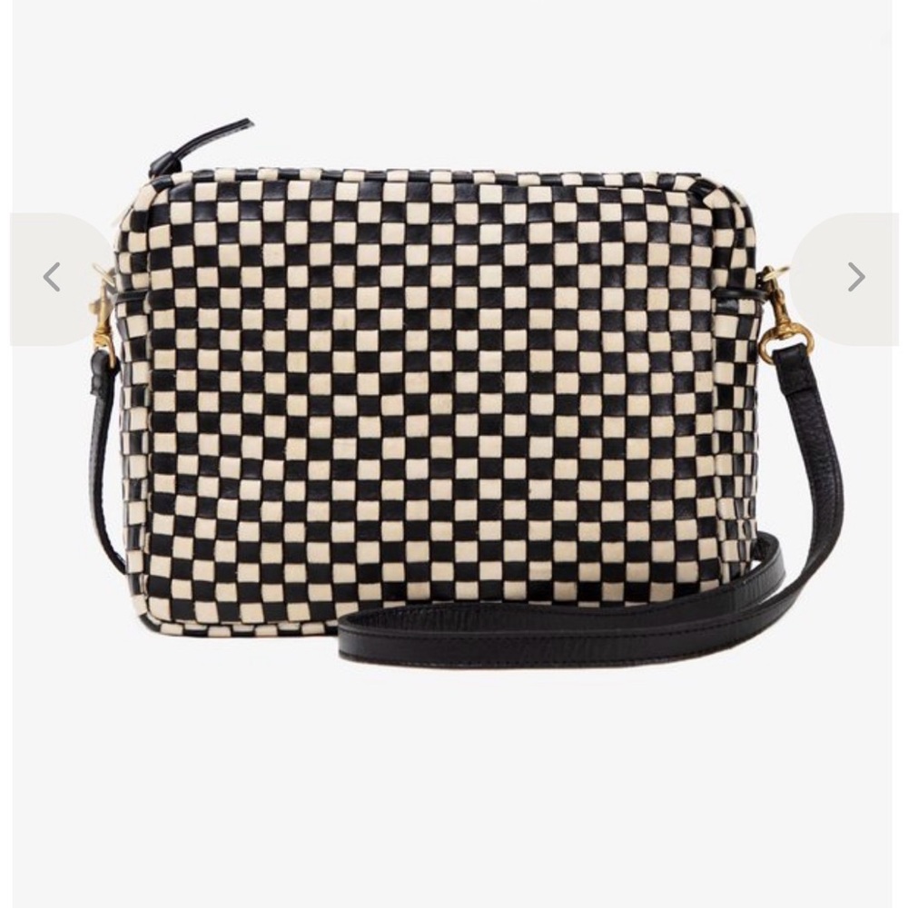 Clare V Black and Cream Checkered Marisol Crossbody Bag